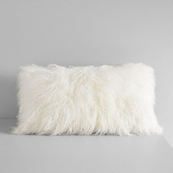 Mongolian Sheepskin Cushion in Stone White 30x53cm