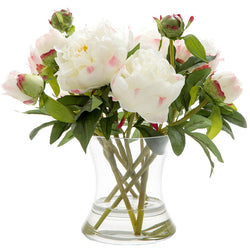 30cm Faux Peony with Glass Vase