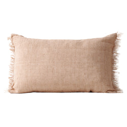 Fringed Vintage Style Linen Rectangular Cushion in Clay