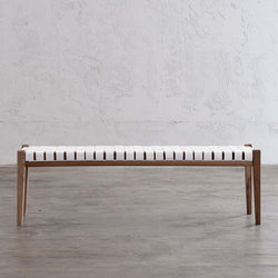 Maland Woven Leather Hide Bench White