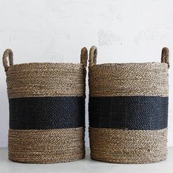 Seagrass Storage Basket with Black Stripe in Tall (Set of 2)