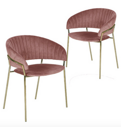 Amaltheia Velvet Dining Chairs in Pink Brass (Set of 2)
