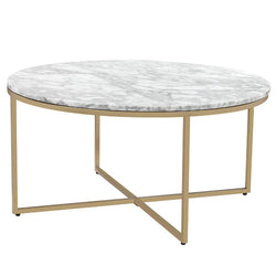 80cm White Serena Italian Carrara Marble Coffee Table in Gold