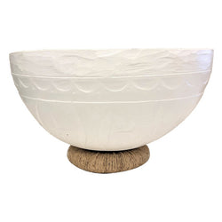 White Fulani Calabash Decorative Bowl with Base (Set of 2)
