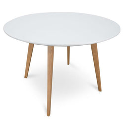 Halo 100cm Round Dining Table - White - Natural Legs