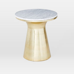 Marble Topped Pedestal Side Table - White Marble/Antique Brass