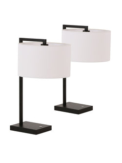 Maya 1 Light Table Lamp in Black, 2 Pack, with USB