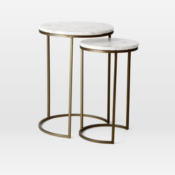 Round Nesting Side Tables Set - Marble/Antique Brass