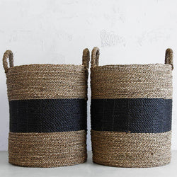 Seagrass Storage Basket with Black Stripe in Tall and Medium Set of 2