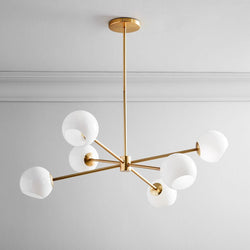 Staggered Glass 6-Light Chandelier in Milk and Antique Brass